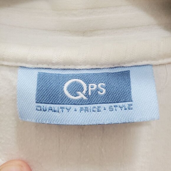 QPS Womens Vintage 80s 90s White Ribbed Cottagecore Lace Embroidered Button Up L - Picture 6 of 8